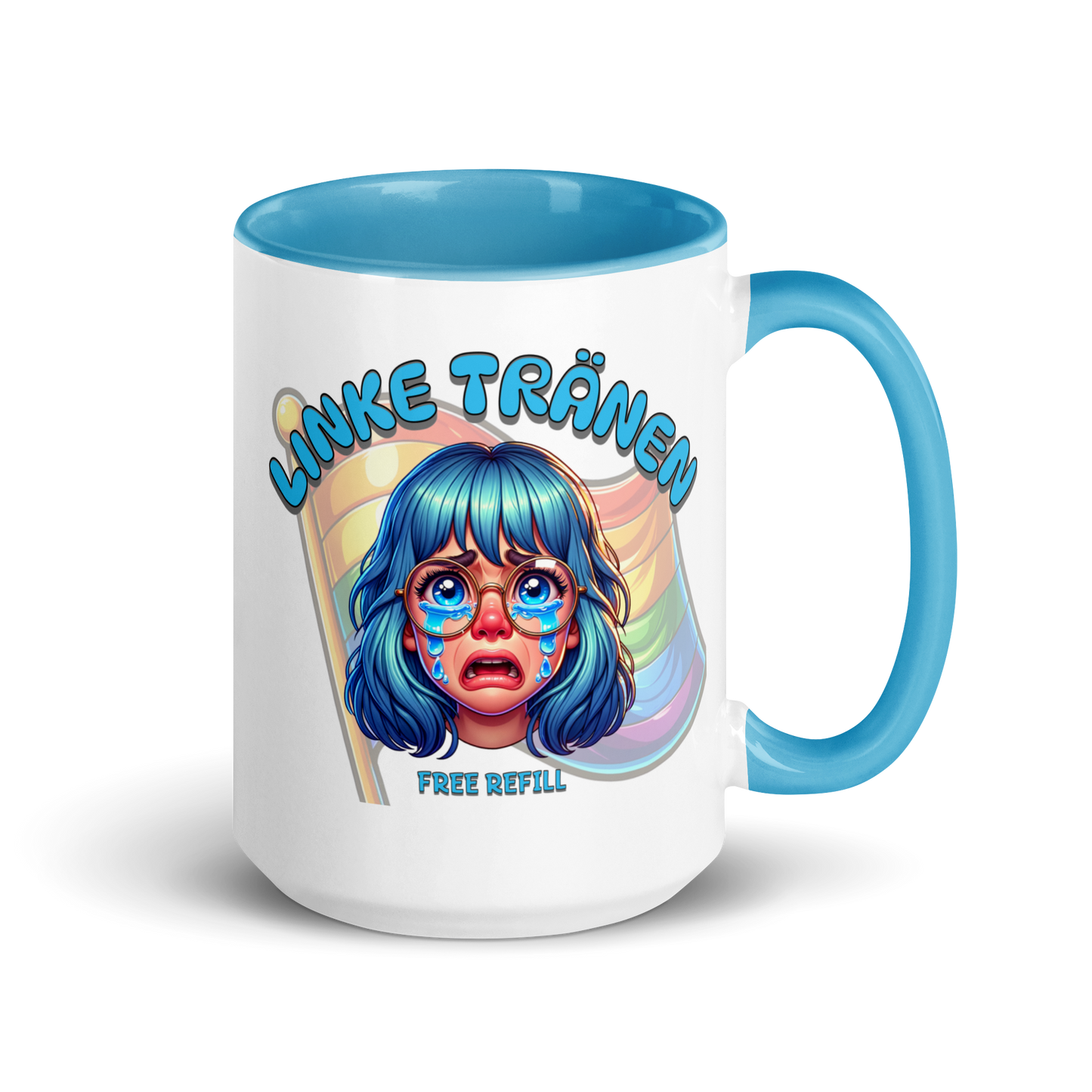 "Linke Tränen" Tasse mit türkisenem Griff